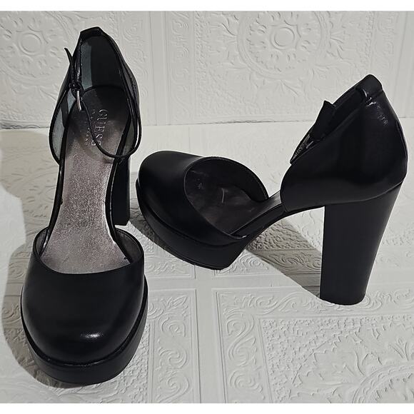 Guess Closed Toe Platform Pumps Womens 8.5 Black Y2K Ankle Strap - Picture 1 of 16